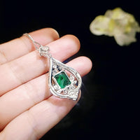 Emerald Necklace Diamond Royal Spirit Flower Jewelry 5 Ct Radiant Cut Created Emerald Pendant - 18KGP Sterling Silver Emerald Jewelry #985