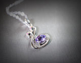 Natural Amethyst Necklace - Tiny Sterling Silver Couple Swan Necklace, Tiny Genuine Amethyst Pendant , Bird Animal Yoga Jewelry 1109