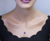 Genuine Amethyst Necklace - Sterling Silver - 8 mm 2 CT Round Solitaire - Natural Amethyst Pendant #263