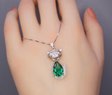 Emerald Necklace - Sterling Silver Green Gemstone Fox Pendant - 18KGP - Emerald Pets Lover Necklace #436