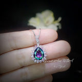 Rainbow Mystic Topaz Necklace - Pink Tourmaline Surrounded Halo - Teardrop Solitaire Pear Cut Mystic Topaz Pendant - 18kgp 925 Silver #967