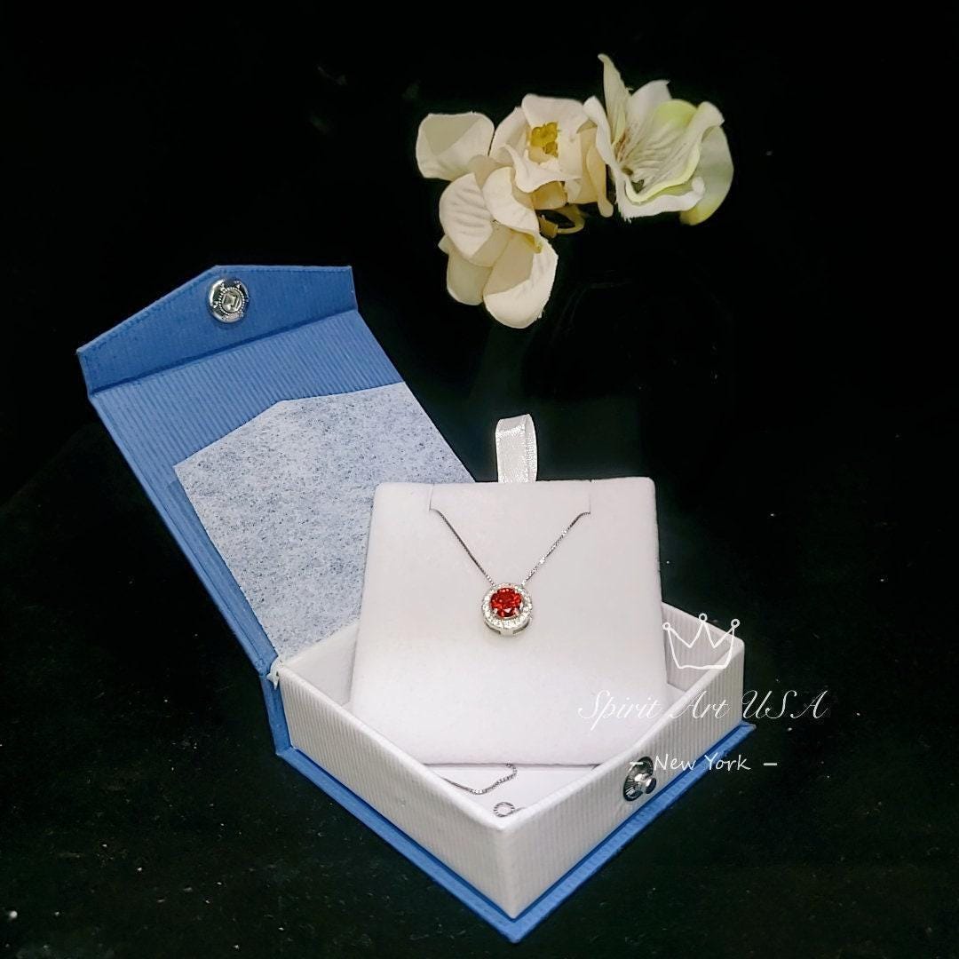 Tiny Red Garnet Necklace Sterling Silver January Birthstone Mini Round Garnet Choker, 925 Minimalist Box Chain Luck Circle Pendant 038