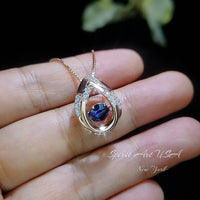 Swing Blue Sapphire Necklace - Rose Gold coated Dynamic 0.85 Ct Blue Sapphire Pendant - dynamic Sterling Silver - September Birthstone #176