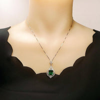 Emerald Necklace Diamond Royal Spirit Flower Jewelry 5 Ct Radiant Cut Created Emerald Pendant - 18KGP Sterling Silver Emerald Jewelry #985