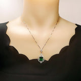 Emerald Necklace Diamond Royal Spirit Flower Jewelry 5 Ct Radiant Cut Created Emerald Pendant - 18KGP Sterling Silver Emerald Jewelry #985
