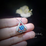 Heart Blue Topaz Necklace - Gemstone Fat Triangle Blue Topaz Pendant - 18KGP & Sterling Silver - 2 Ct Round Cut Blue Topaz Jewelry #583