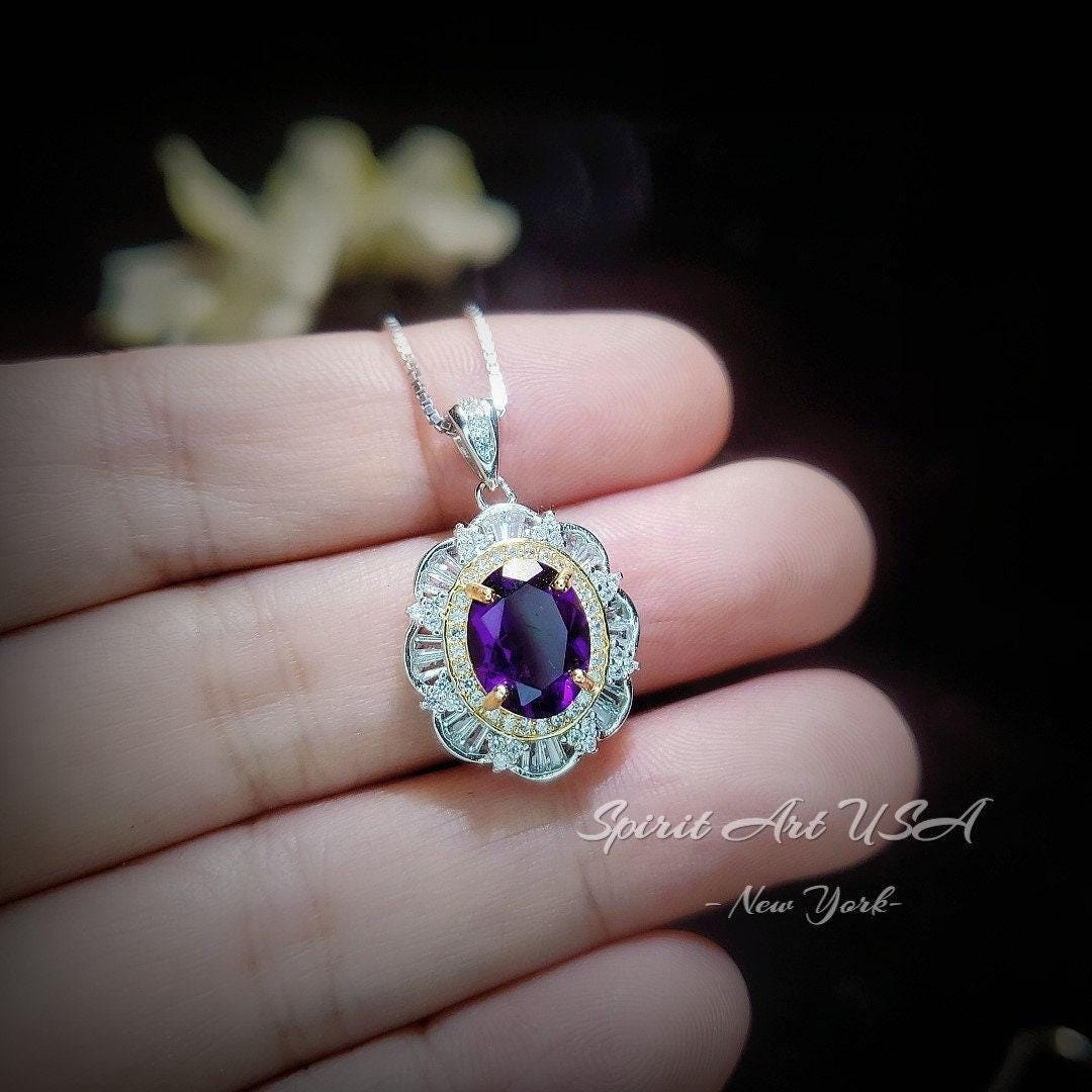Genuine Amethyst Necklace - Sterling Silver Large Life of Flower 3 CT Natural Amethyst Necklace #781
