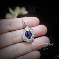 Genuine Amethyst Necklace - Sterling Silver Large Life of Flower 3 CT Natural Amethyst Necklace #781