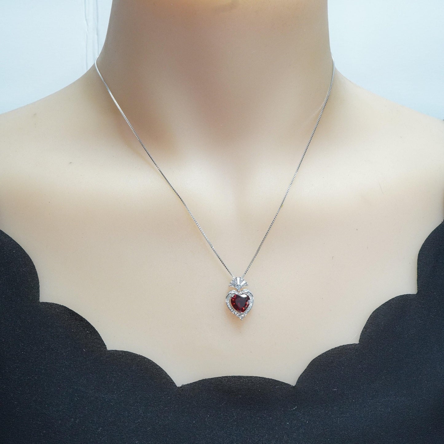 Spessartite Garnet Necklace - 9mm orange red heart Pendant - 18kgp @ Sterling Silver - chain - 3 ct Orange Garnet jewelry #607