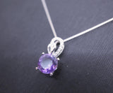 Genuine Amethyst Necklace - Sterling Silver - 8 mm 2 CT Round Solitaire - Natural Amethyst Pendant #263