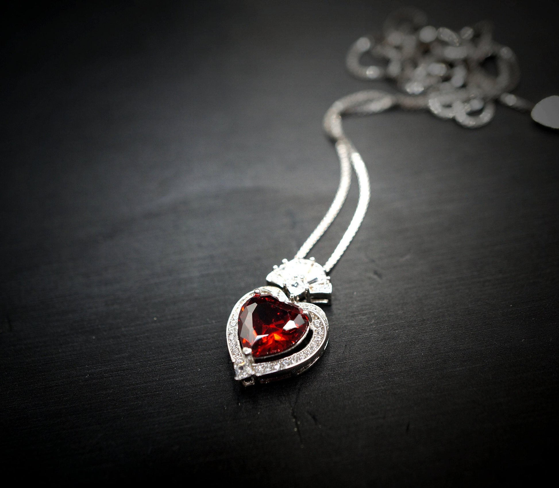 Spessartite Garnet Necklace - 9mm orange red heart Pendant - 18kgp @ Sterling Silver - chain - 3 ct Orange Garnet jewelry #607