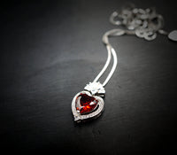 Spessartite Garnet Necklace - 9mm orange red heart Pendant - 18kgp @ Sterling Silver - adjustable chain - 3 ct Orange Garnet jewelry #607