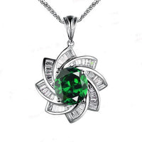 Green Emerald Necklace Gemstone Milky Way Spiral Pendant 18KGP Sterling Silver 2.8 CT Galaxy Energy Vortexes Windmill Emerald Jewelry #849