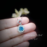 Blue Topaz Necklace - Silver Rose Flower Necklace - White Gold coated - November Birthstone - Dainty Gemstone Flower Blue Topaz Jewelry #955