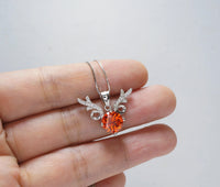 Orange Sunstone Necklace - High Quality Sterling Silver 2 CT Red Orange Spessartite Garnet Deer Antler Necklace #273