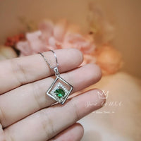 Emerald Necklace , Tiny Double Square Full Sterling Silver Geometric 18KGP - Minimalist Tiny Delicate Simple Emerald Pendant 091