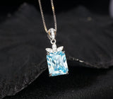 Aquamarine Necklace sterling silver faceted Rectangle Blue Aquamarine pendant #707