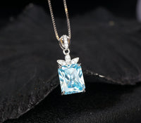 Aquamarine Necklace sterling silver faceted Rectangle Blue Aquamarine pendant #707