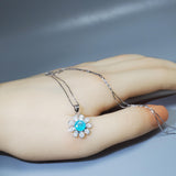 Blue Paraiba Necklace 925 Sterling Silver Sunflower pendant Blue Gemstone Jewelry Box Chain 18kgp 014