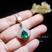 Brilliant Green Emerald Necklace - Full Sterling Silver - White Gold coated - Gemstone Drop 3 CT Green Gemstone Jewelry #821