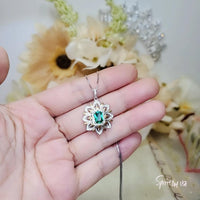Green Emerald Necklace - Gemstone Water Lily Flower Pendant - 18KGP @ Sterling Silver - 1 CT Emerald Jewelry - Goddess Athena Necklace #651