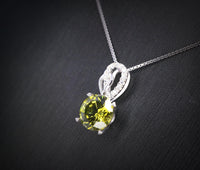 8mm 2ct Round Peridot Necklace - Sterling Silver Halo Lab Created Peridot Pendant - Halo Green August Birthstone Jewelry 087