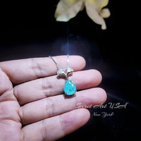 Paraiba Tourmaline Necklace - Ginkgo biloba Pendant - 18KGP Sterling Silver Large Teardrop 3.5 CT Paraiba Pendant Diamond Leaf Jewelry #685
