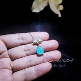 Paraiba Tourmaline Necklace - Ginkgo biloba Pendant - 18KGP Sterling Silver Large Teardrop 3.5 CT Paraiba Pendant Diamond Leaf Jewelry #685