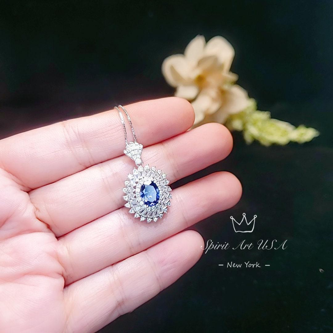 Tanzanite Necklace - 925 Sterling Silver Gemstone Spiral Swirl Gorgeous Lab created Energic Tanzanite Gemstone #795