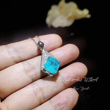 Rhombic Style Large Paraiba Necklace - Sterling Silver 18KGP - Gemstone Cushion Cut Paraiba Tourmaline Pendant - blue gemstone #397