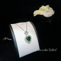 Emerald Necklace - Green Heart 7 CT Double Halo Crown - May Birthstone - Emerald pendant #890