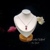 Pink Sapphire Necklace Ginkgo biloba Pendant - 18kgp @ Sterling Silver - Large Teardrop 3.5 CT Fuchsia Sapphire Jewelry Gemstone Leaf #868