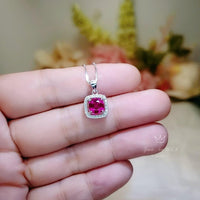 Tiny Square Ruby Necklace Sterling Silver - Minimalist Asscher Cut Tiny Lab Created Ruby Pendant - Small Ruby Jewelry 044