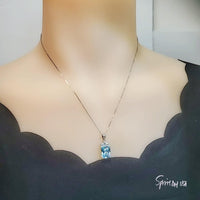 Aquamarine Necklace sterling silver faceted Rectangle Blue Aquamarine pendant #707
