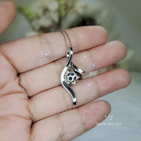 Blue Sapphire Necklace White Gold Sterling Silver Dynamic Bow Swirl 2 CT Blue Pendant September Birthstone Infinity S Style #558