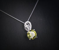 8mm 2ct Round Peridot Necklace - Sterling Silver Halo Lab Created Peridot Pendant - Halo Green August Birthstone Jewelry 087