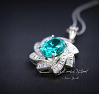 Green Paraiba Tourmaline Necklace 18kGP Sterling Silver Diamond Milky Way Necklace - Spiral Galaxy Energy Vortexes Windmill Pendant 3CT #881