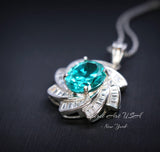 Green Paraiba Tourmaline Necklace 18kGP Sterling Silver Diamond Milky Way Necklace - Spiral Galaxy Energy Vortexes Windmill Pendant 3CT #881