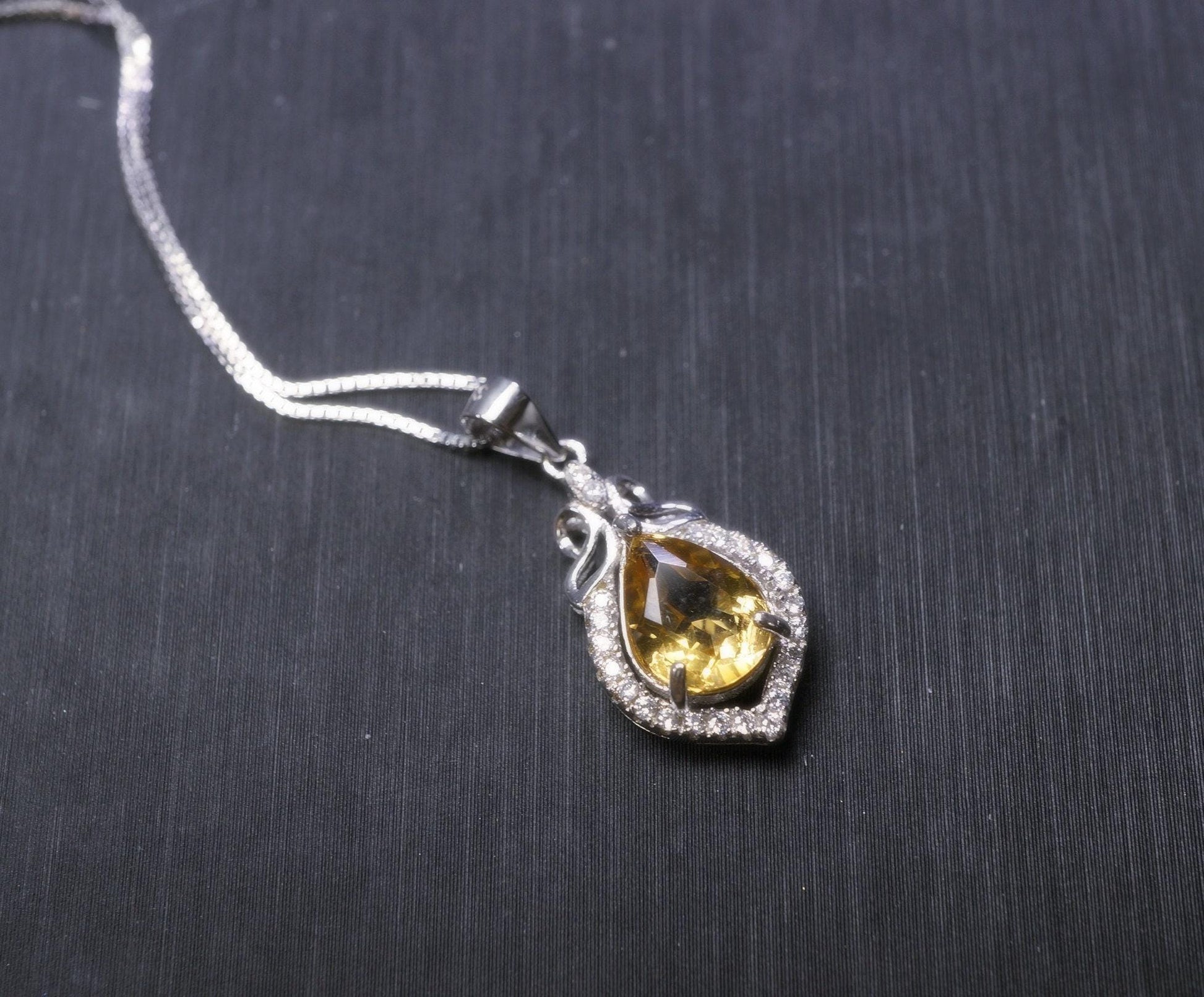 Citrine Necklace Silver - Genuine Teardrop Citrine Full 925 Sterling Silver November Birthstone Platinum Coated Box Chain #427