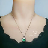 Large Sun Emerald Necklace - Sterling Silver Sunflower Necklace 4 Ct Gemstone Halo Emerald Pendant - White Gold Emerald Jewelry #491