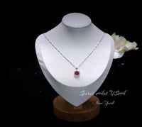 Tiny Square Ruby Necklace Sterling Silver - Minimalist Asscher Cut Tiny Lab Created Ruby Pendant - Small Ruby Jewelry 044