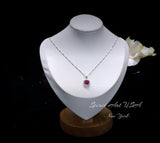 Tiny Square Ruby Necklace Sterling Silver - Minimalist Asscher Cut Tiny Lab Created Ruby Pendant - Small Ruby Jewelry 044