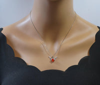 Orange Sunstone Necklace - High Quality Sterling Silver 2 CT Red Orange Spessartite Garnet Deer Antler Necklace #273
