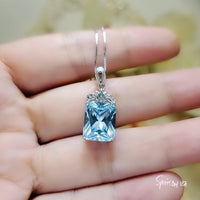 Aquamarine Necklace sterling silver faceted Rectangle Blue Aquamarine pendant #707