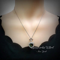 Emerald Necklace - Green Heart 7 CT Double Halo Crown - May Birthstone - Emerald pendant #890