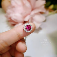 Tiny Red Ruby Necklace Sterling Silver - July Birthstone Mini Round Ruby Choker - 925 Minimalist Box Chain Luck Circle Gemstone Pendant 042