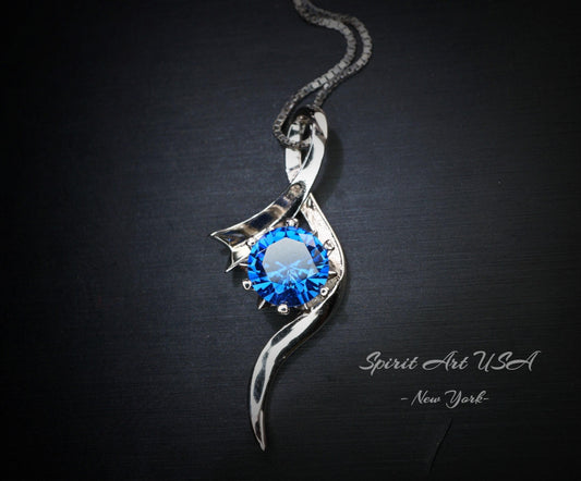 Blue Sapphire Necklace White Gold Sterling Silver Dynamic Bow Swirl 2 CT Blue Pendant September Birthstone Infinity S Style #558