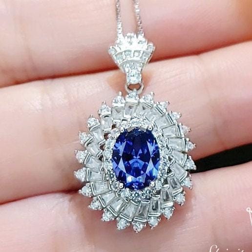 Tanzanite Necklace - 925 Sterling Silver Gemstone Spiral Swirl Gorgeous Lab created Energic Tanzanite Gemstone #795