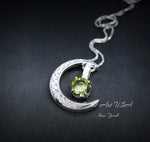 Crescent Moon Peridot Necklace - 18kgp Sterling Silver - One Necklace Two wear - Green Peridot Pendant - Gemstone Moon Jewelry #227