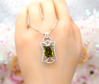 9 CT Large Peridot Necklace - Gemstone Royal Flower Pendant - 18kgp @ Sterling Sliver - Rectangle Radiant Peridot Jewelry #725